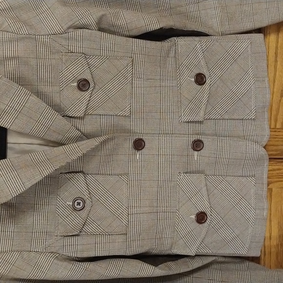 Mossimo Vintage Women's Plaid Brown White Blazer Jacket Size Small Elbow Patches - Picture 5 of 12